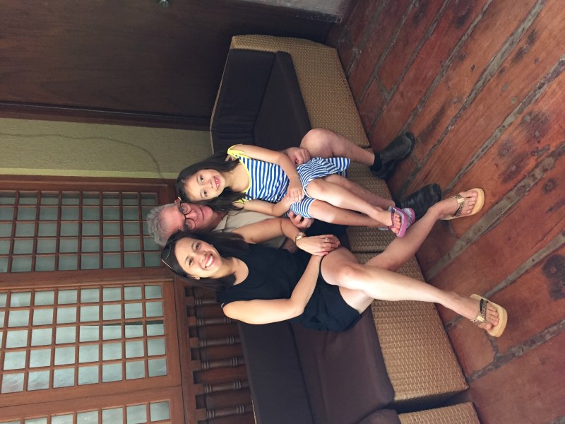 Christmas 2016 Alba, Cher and David on bench at Hidden Valley