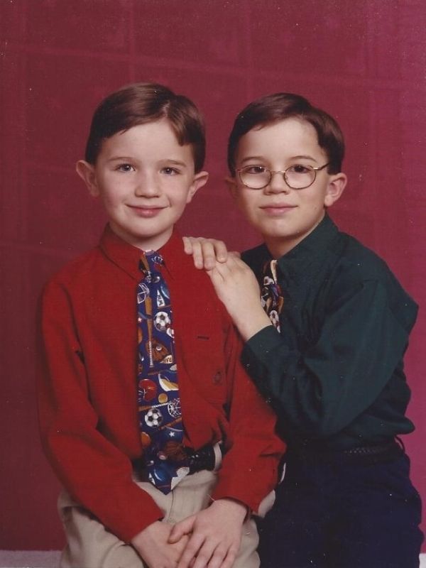 Sean and Bryan posing for Christmas card photo