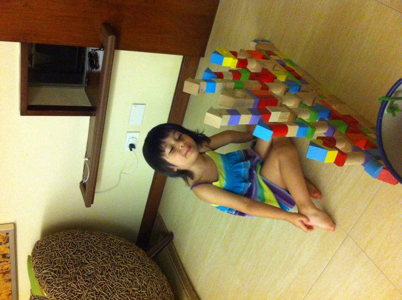 Alba built a wall using colored blocks